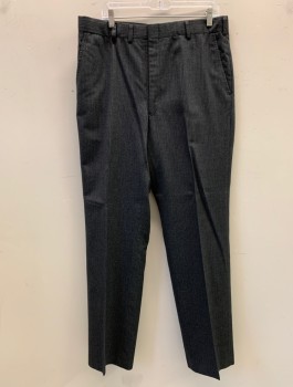SCHAFFNER & MARX, Dk Gray, Gray, Wool, Heathered, Stripes - Pin, Flat Front, Belt Loops, 4 Pockets, Late 70's Early 80s's