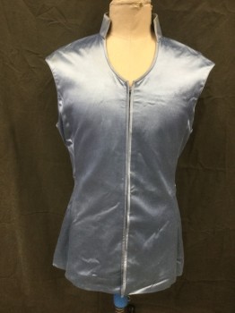 MTO, Lt Blue, Polyester, Silk, Solid, Satin Top, Snap Front, Stand Collar, V-neck, Sleeveless, Pleated Center Back, 2 Hidden Zippers Back for Fairy Wings, Slightly Dirty Collar, Snap Detachable Chiffon Sleeves with Snap Cuff, Doubles