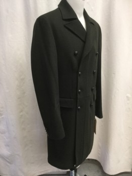 JOHN VARVATOS, Olive Green, Wool, Stripes - Micro, Large Notched Lapel, Double Breasted Closure, 2 Patch Pocket, Back Vent, Half Panelled, at the Knee Length