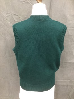 ELDERADO, Dk Green, Acrylic, Solid, Sweater Vest, V-neck, Ribbed Knit Neck/Waistband/Armholes, Multiples in Different Sizes