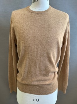 Mens, Pullover Sweater, POLO, Camel Brown, Cashmere, Solid, M, Crew Neck, Long Sleeves,