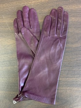 Womens, Leather Gloves, SERMONETA GLOVES, Red Burgundy, Leather, Solid, 6 1/2, Plain, Silk Knit Lining, Middle of Forearm