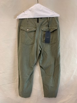 RAG & BONE, Olive Green, Cotton, Solid, 4 Pockets, Belt Loops, Zip Fly, Button Closure, Cut Off Hems *Rip on Left Knee*