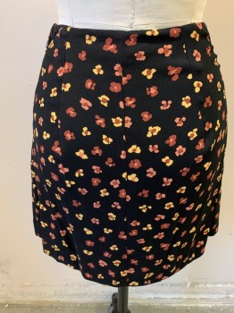 MADEWELL, Black, Rust Orange, Salmon Pink, Yellow, Viscose, Polyester, Floral, Abstract , 7 Buttons Down Left Front, Black Poly Lining, Side Zipper