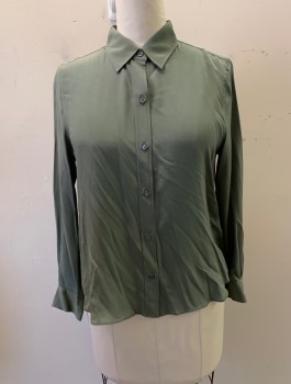 ZARA, Olive Green, Silk, Solid, C.A., Button Front, L/S,