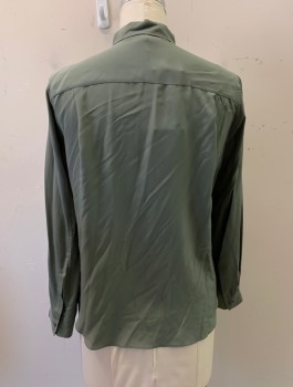 ZARA, Olive Green, Silk, Solid, C.A., Button Front, L/S,
