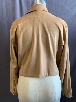 Womens, Leather Jacket, TORRID, Caramel Brown, Polyester, Spandex, Solid, 3X, Faux Suede, Off Center Zip Front, Collar Attached, 2 Zip Pockets, Long Sleeves with Zip Hem