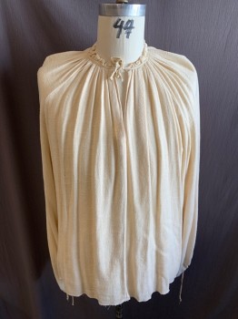MTO, Cream, Linen, Solid, Gathered Collar, Split Neck with Tie, Gathered Cuffs with Ties, Raglan Sleeves **Rust Stain on Back