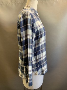 TREASURE & BOND, Navy Blue, White, Ballet Pink, Rayon, Acrylic, Plaid, L/S, Button Front, Collar Attached, Chest Pocket