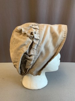 Womens, Historical Fiction Hat, MTO, Taupe, Cotton, Solid, O/S, 1700s, Gathered, Lavender Drawstring at Back *Aged/Distressed*