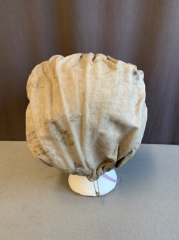 Womens, Historical Fiction Hat, MTO, Taupe, Cotton, Solid, O/S, 1700s, Gathered, Lavender Drawstring at Back *Aged/Distressed*