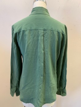 EQUIPMENT FEMME, Green, Silk, Solid, Long Sleeves, Button Front, Collar Attached, 2 Patch Pockets with Flaps