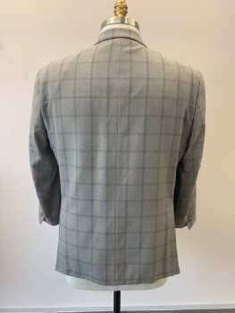 MICHAEL KORS, Gray, Dk Gray, Baby Blue, Polyester, Rayon, Plaid, Notched Lapel, Single Breasted, B.F., 2 Bttns, 3 Pckts