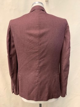ZEGNA ERMENEGILDO, Plum Purple, Silk, Polyester, Solid, 2 Buttons, Single Breasted, Notched Lapel, 3 Pockets (2 Patch), Elbow Patches, Top Stitch Detail, Unlined Soft Structure