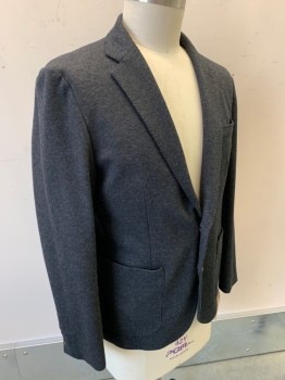 JCREW, Charcoal Gray, Wool, Solid, Single Breasted, Notched Lapel, 2 Buttons, 2 Patch Pocket,