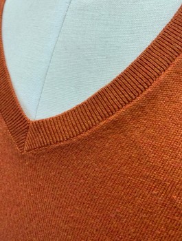 BANANA REPUBLIC, Burnt Orange, Silk, Cotton, Solid, Knit, Long Sleeves, V-neck