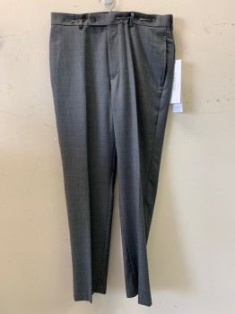CALVIN KLEIN, Charcoal Gray, Gray, Wool, 2 Color Weave, F.F, Side Pockets, Zip Front, Belt Loops