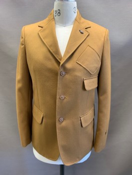 G-STAR, Lt Brown, Polyester, Wool, Notched Lapel, Single Breasted, Button Front, 3 Buttons,  3 Faux Flap Pockets, 1 Diagonal Patch Pocket
