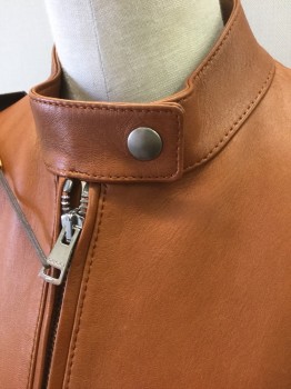 Womens, Leather Jacket, GUCCI, Chestnut Brown, Leather, Solid, XS, B:32, Smooth Chestnut Leather, Zip Front, Stand Collar, 2 Pockets Along Princess Seams, Lining is Rust Silk with Novelty Western Straps/Buckles Pattern, High End/Designer
