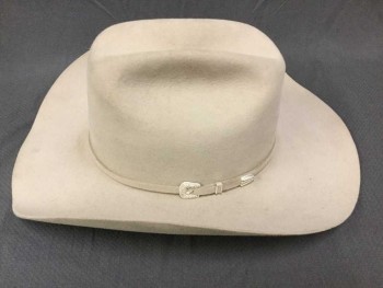 Mens, Cowboy Hat, STETSON, Tan Brown, Wool, Solid, 7 1/2, Felt, Self 3/8" Band with Tan + Pearl Small Buckle