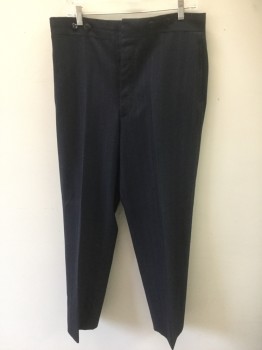 Mens, Pants, MTO, Navy Blue, Lt Gray, Wool, Stripes - Pin, 34/30+, Dotted Pinstripes Woven, Flat Front, Btn Fly,  Suspender Btns, 2 Pckts, **Small Hole Repair Left Of CF 