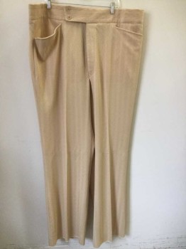 Mens, 1970s Vintage, Suit, Pants, PAUL CHANG'S, Beige, Stripes, Abstract , Ins:32, W:44, Flat Front, 2" Wide Waistband with 2 Button Tab, 4 Pockets with Slanted Front Pockets,