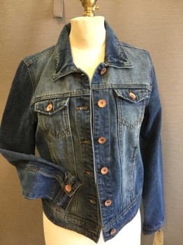 Womens, Jean Jacket, CI SONO, Blue, Cotton, Polyester, Heathered, S, JACKET:  Washed Out Blue Denim, Collar Attached, 6 Copper Button Front, 2 Pockets Flap W/matching Button, Long Sleeves,