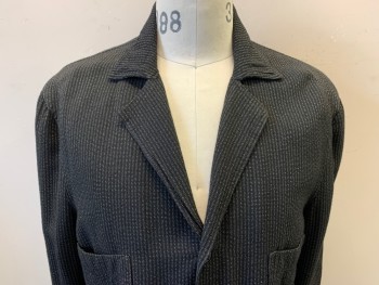 Mens, Jacket 1890s-1910s, NO LABEL, Black, White, Wool, Stripes, 42L, SB. NL., 3 Btns, 4 Patch Pockets