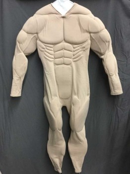 Unisex, Muscle Suit, MTO, Beige, Spandex, Polyester, Solid, Ch 40, In: 28, Stretch Jersey, Full Body with Long Sleeves, Full Legs with Black Elastic Stirrups at Leg Openings, Center Back Zipper