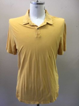 JAMES PERSE, Goldenrod Yellow, Cotton, Solid, Short Sleeves, Collar Attached, 2 Buttons
