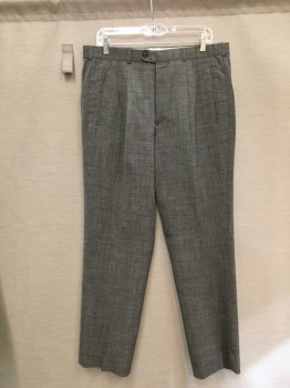 Mens, 1990s Vintage, Suit, Pants, MACHADO, Black, White, Wool, Nylon, Grid , High Waisted, Double Pleat Front. 4 Pockets,