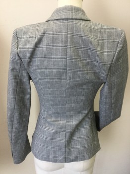 BANANA REPUBLIC, Heather Gray, Black, White, Viscose, Spandex, Plaid-  Windowpane, Heather Gray with Black/white Windowpane Plaid, Black Lining, Notched Lapel, Single Breasted, 1 Button Front, 2 Pockets, Long Sleeves,