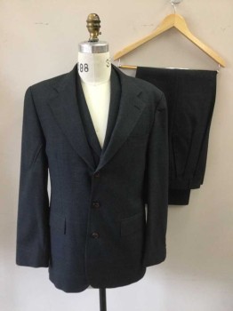 CHAPS RALPH LAUREN, Charcoal Gray, Blue, Maroon Red, Wool, Plaid, Notched Lapel, 6 Buttons, 4 Pockets, Silk Backed with Self Belt