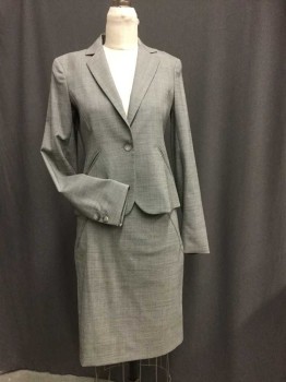 THEORY, Lt Gray, Wool, Lycra, Heathered, 1 Button Single Breasted, Notched Lapel, 2 Faux Diagonal Slit Pockets