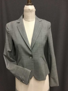 THEORY, Lt Gray, Wool, Lycra, Heathered, 1 Button Single Breasted, Notched Lapel, 2 Faux Diagonal Slit Pockets