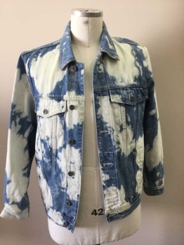 BARNEY COOLS, Blue, White, Cotton, White Bleach Stains, Button Front, 4 Pockets, Collar Attached, Button Tabs Side Waist