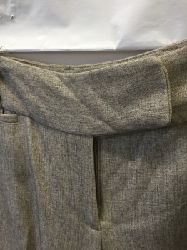 RAFAELLA STUDIO, Taupe, Polyester, Rayon, Heathered, 2" Wide Waistband with Tab Closure, Wide Leg, Mid Rise, Zip Fly, 3 Welt Pockets (1 Tiny One in Front) Belt Loops