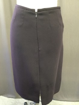 TAHARI, Plum Purple, Polyester, Solid, Straight Skirt, Back Zipper, Below Knee