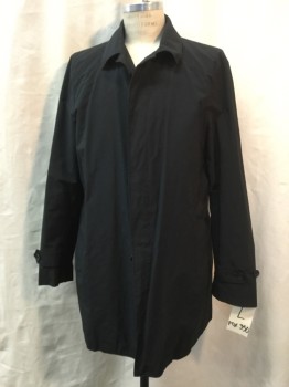 Mens, Coat, Trenchcoat, UNIQLO, Black, Polyester, Solid, L, Single Breasted, Concealed Button Placket, Long Sleeves, Cuff Tab and Button, No Lining