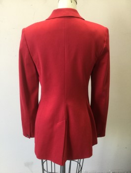 RAG & BONE, Cherry Red, Cotton, Nylon, Solid, Stretch Ponte, 1 Button, Notched Lapel with Hand Picked Stitching, 2 Pockets, Padded Shoulders, Slim Fit, Below Hip Length, Black Lining