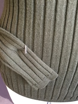 BANANA REPUBLIC, Olive Green, Wool, Solid, Ribbed, Round Neck,  Long Sleeves,