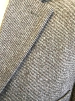 Mens, Coat, Overcoat, N/L, Brown, Cream, Polyester, Acrylic, Stripes - Diagonal , 44R, Single Breasted, Collar Attached, Notched Lapel, 3 Pockets, 1/2 Turned Back Cuff, Below Knee