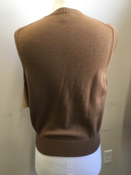 FACONNABLE, Lt Brown, Wool, Solid, V-neck, Pull Over