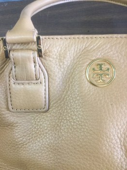 TORY BURCH, Tan Brown, Leather, Solid, Gold Hardware, Double Straps, Canvas Lining