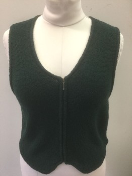 CLASSIQUES ENTIER, Forest Green, Wool, Nylon, Solid, Bumpy Textured Knit, Zip Front, V-neck, Boxy Fit