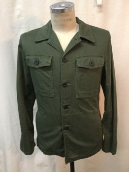 JUNK DE LUXE, Olive Green, Cotton, Solid, Military Style, Button Front, Open Collar, 2 Patch Pockets with Button Down Flaps