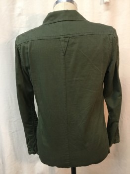 JUNK DE LUXE, Olive Green, Cotton, Solid, Military Style, Button Front, Open Collar, 2 Patch Pockets with Button Down Flaps
