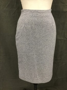 N/L, Blue-Gray, White, Wool, Tweed, Pencil Skirt, Darted Front & Back, Zip Side