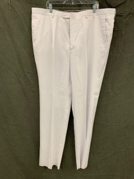 ANGELO ROSSI, White, Polyester, Rayon, Stripes - Shadow, Pleated Front, Zip Fly, Button Tab Closure, 4 Pockets, Belt Loops,