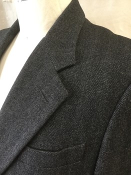 J.P. TILFORD, Charcoal Gray, Black, Wool, Herringbone, Single Breasted, Collar Attached, Notched Lapel, 3 Pockets, Long Sleeves